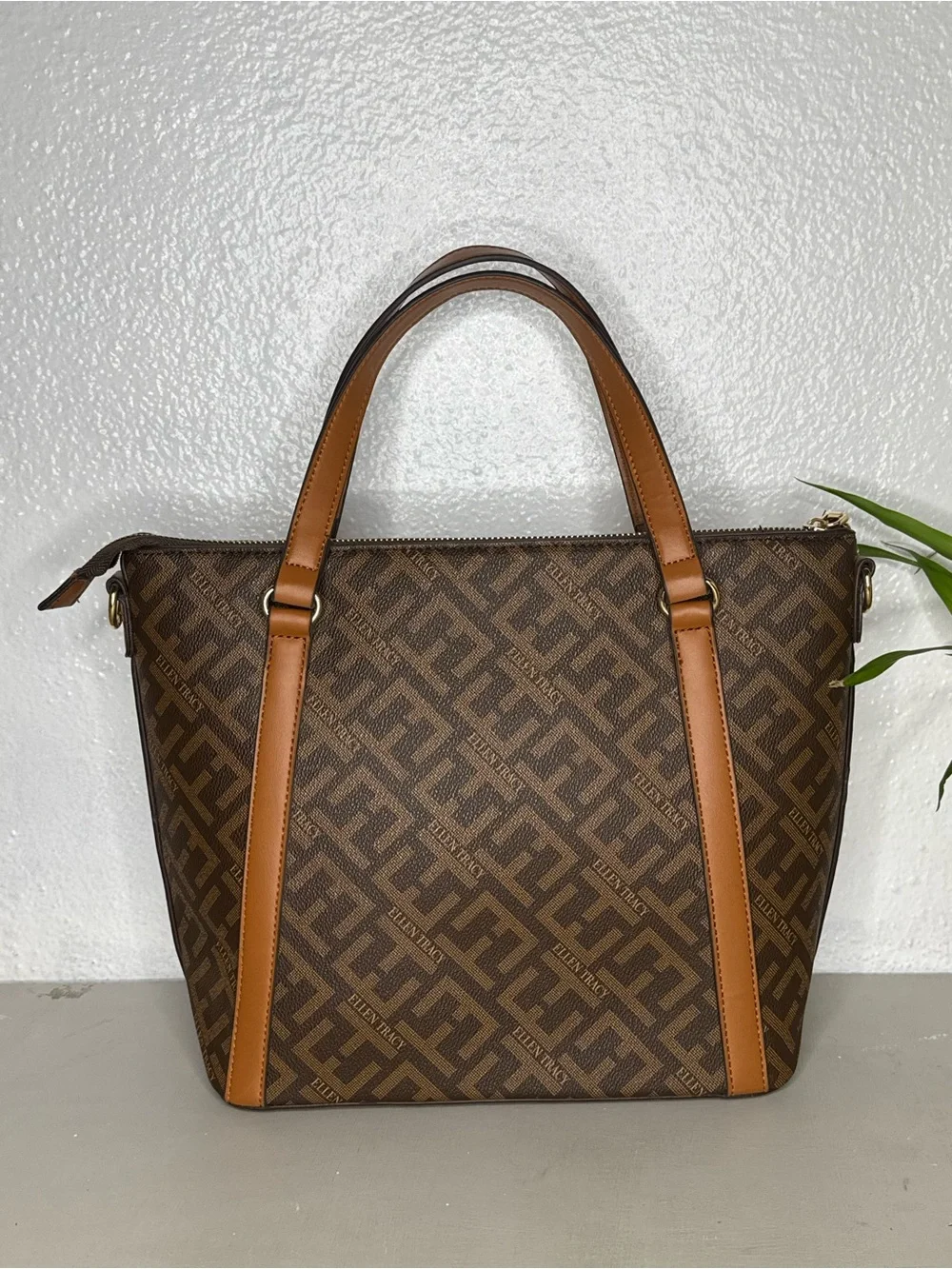 Ellen Tracy - Brown Monogram Tote with Tan Trim Brand New Bag